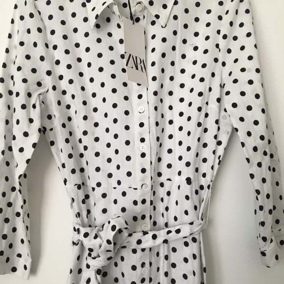 Zara polka dot linen maxi dress with belt - Picture 8 of 8